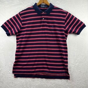 Polo Ralph Lauren Mens XL Polo Shirt Navy Blue Red White Striped Pony Logo